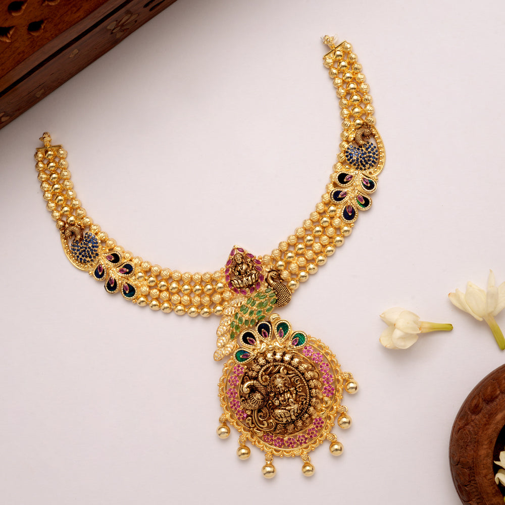 Premium Feather Peacock Lakshmi Golden Necklace