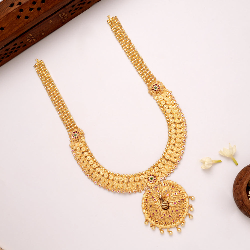 Fancy Peacock Motif Round Pattern Golden Haram