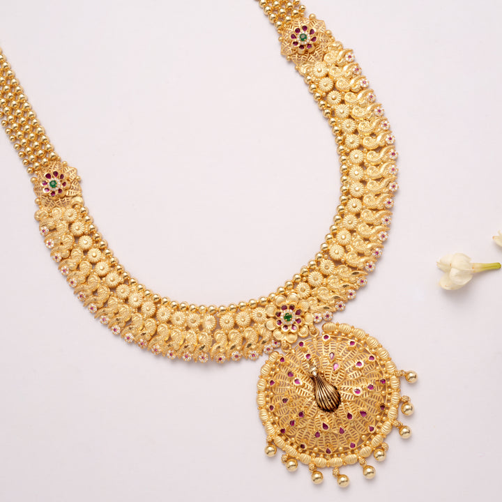 Fancy Peacock Motif Round Pattern Golden Haram