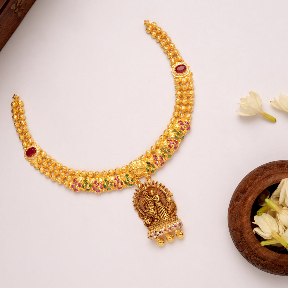 Divine Ram Sita Motif Dual Stone Golden Necklace