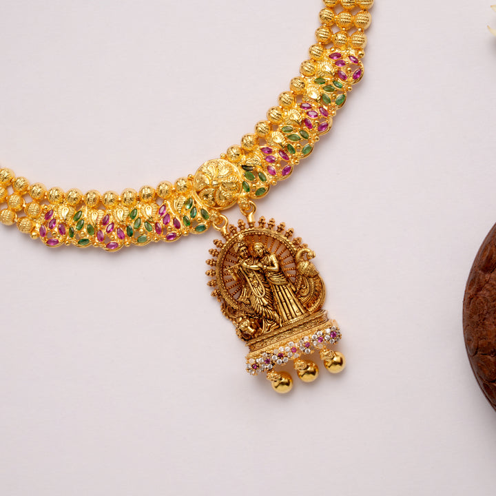 Divine Ram Sita Motif Dual Stone Golden Necklace