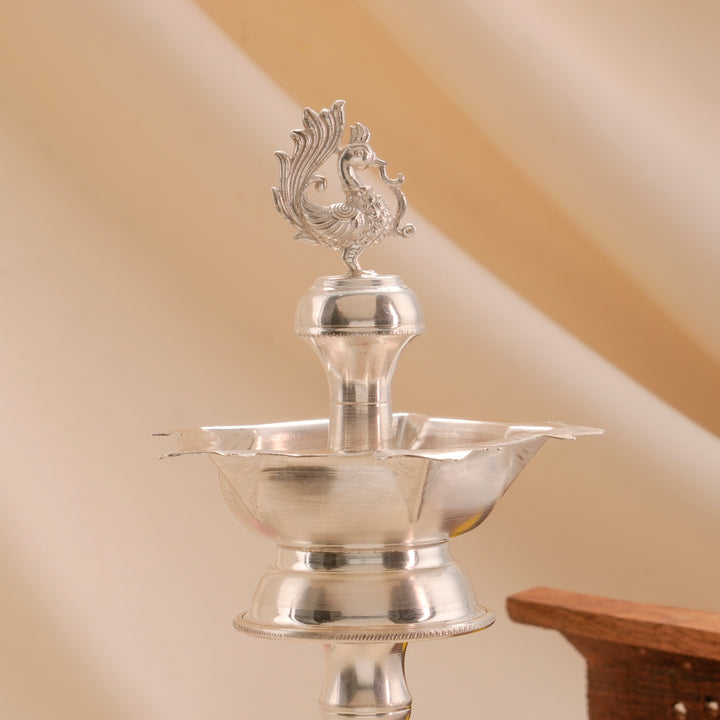 Peacock Design Silver Kuthu Vilakku