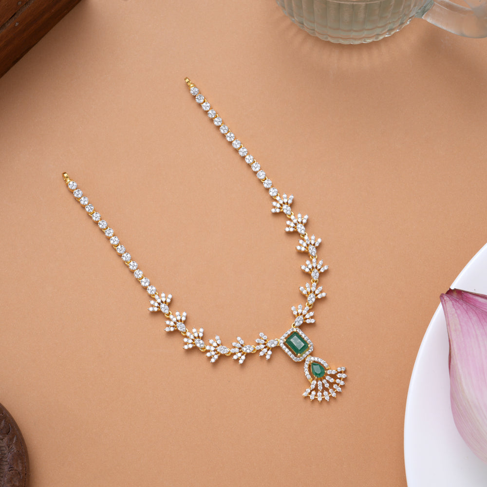 Vibrant Green Stone Pendant Golden Swarovski Necklace
