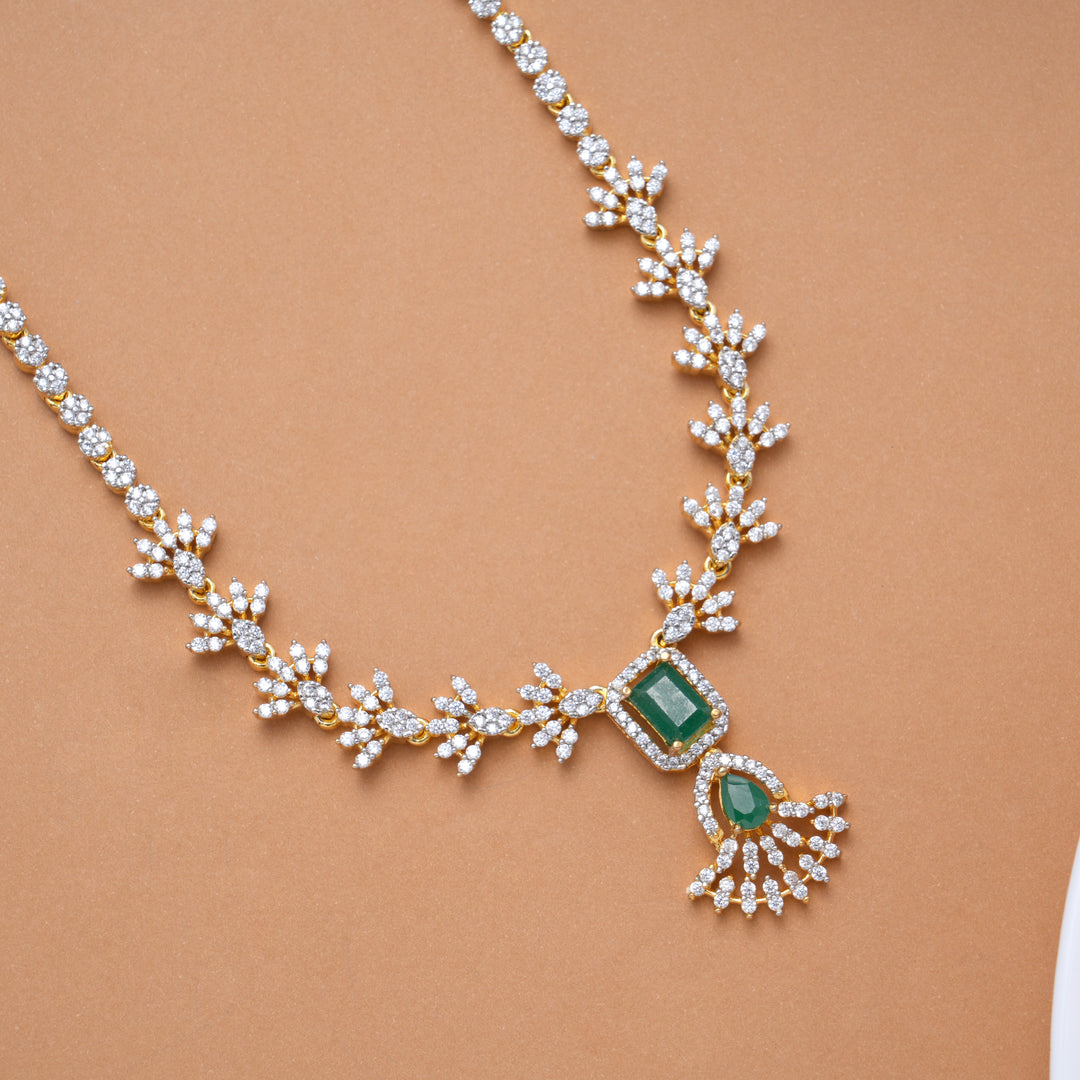 Vibrant Green Stone Pendant Golden Swarovski Necklace