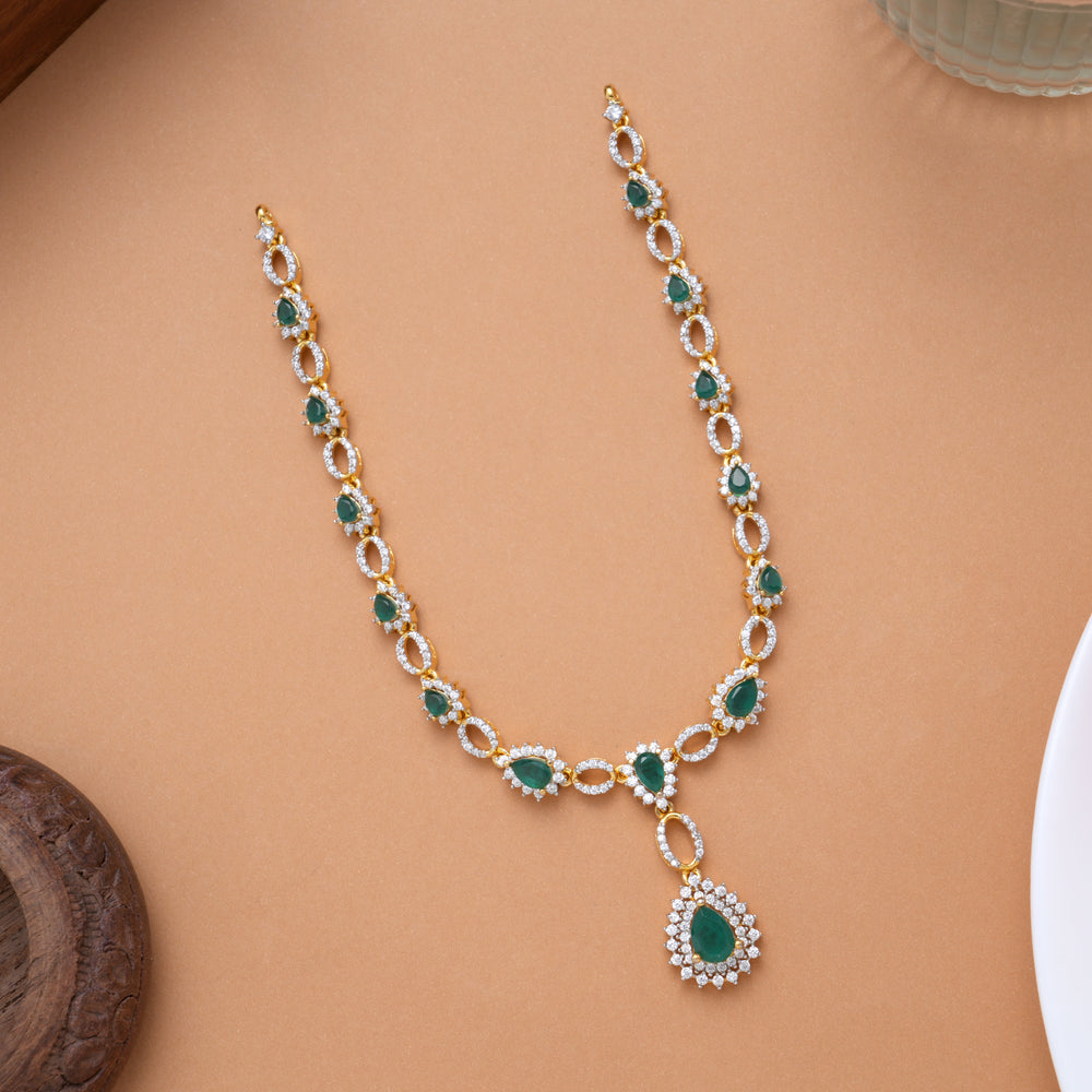 Stylish Tear Drops Emerald Stone Drops Golden Swarovski Necklace