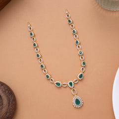 Stylish Tear Drops Emerald Stone Drops Golden Swarovski Necklace