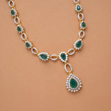 Stylish Tear Drops Emerald Stone Drops Golden Swarovski Necklace
