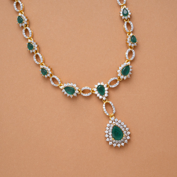 Stylish Tear Drops Emerald Stone Drops Golden Swarovski Necklace
