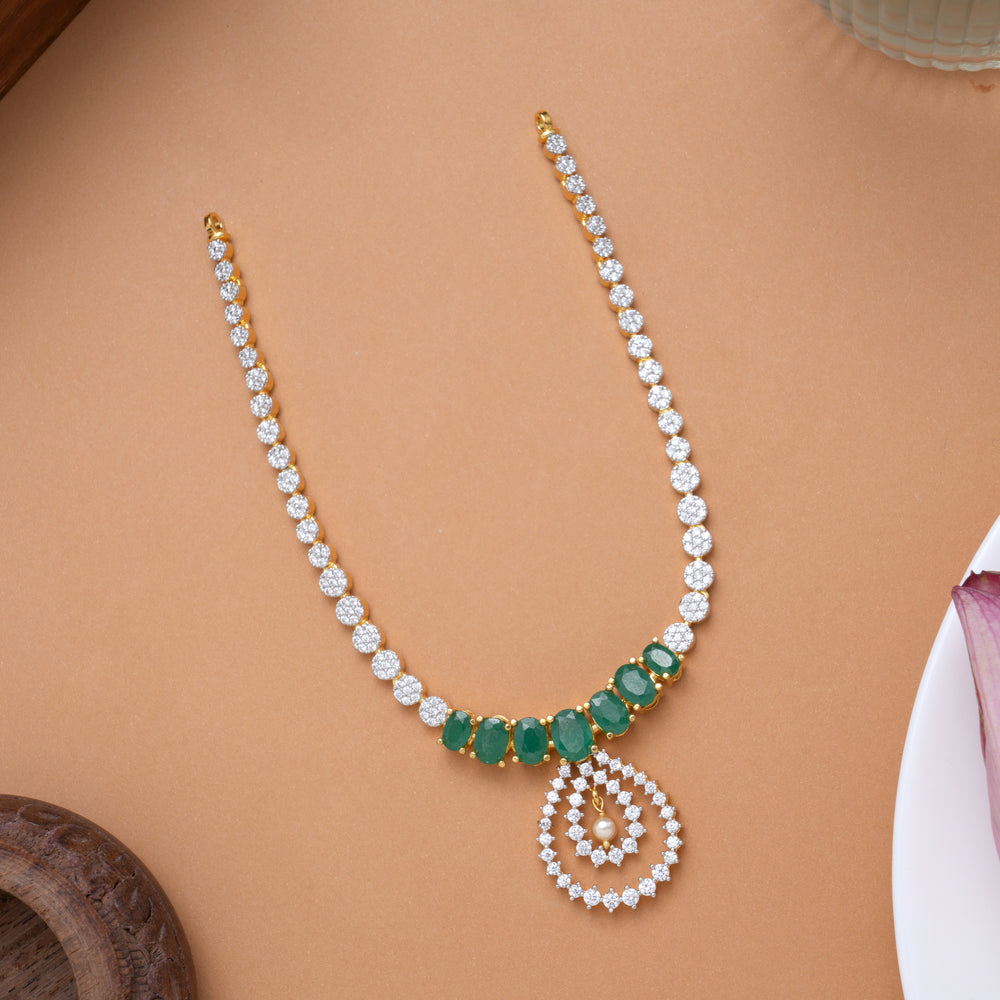 Luxury Teardrops Stone with Green Stone Golden Swarovski Necklace