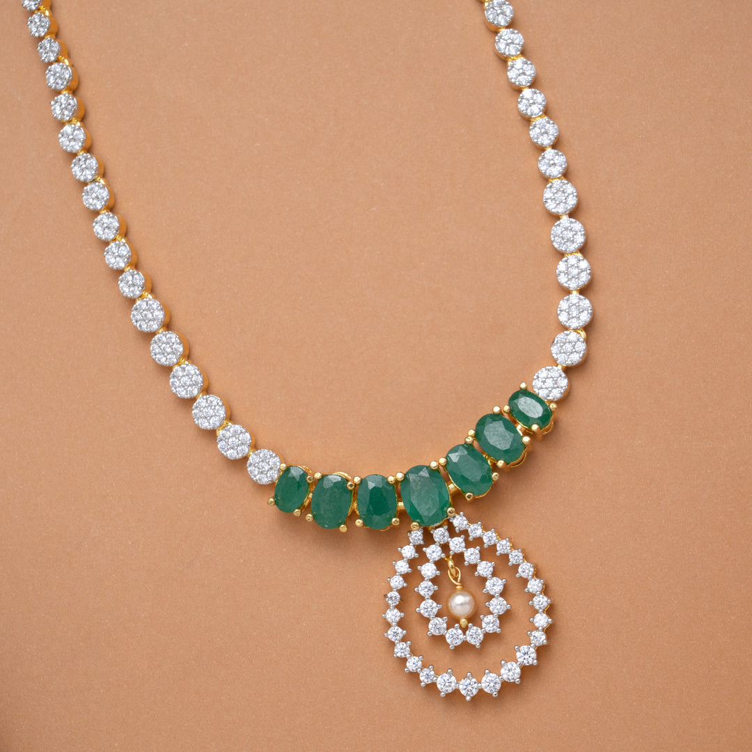 Luxury Teardrops Stone with Green Stone Golden Swarovski Necklace