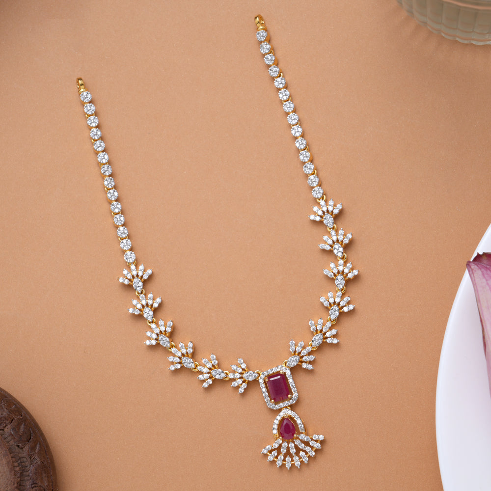 Sparkling Stones with Red Stone Drops Golden Necklace