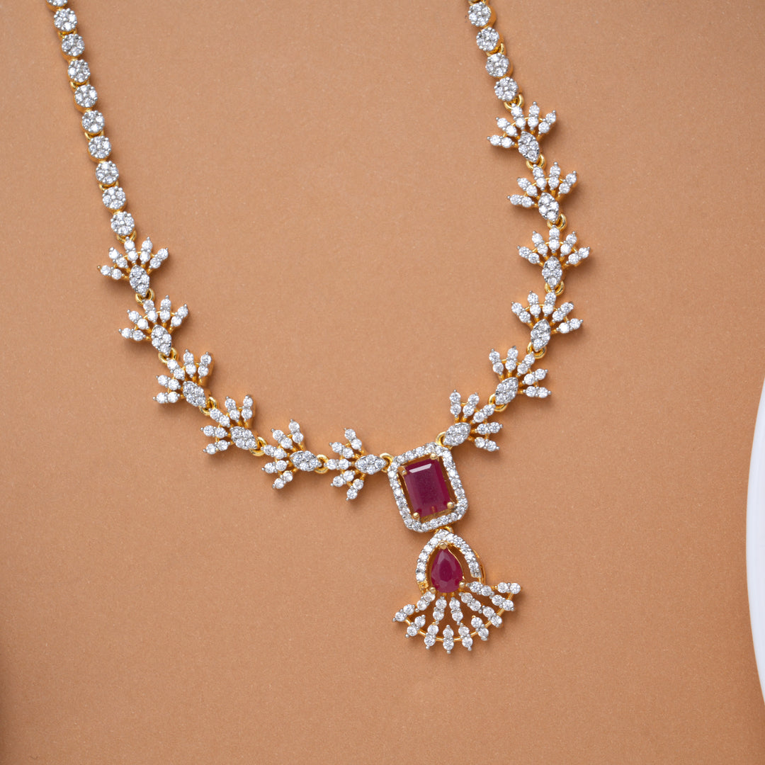 Sparkling Stones with Red Stone Drops Golden Necklace