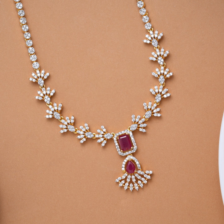 Sparkling Stones with Red Stone Drops Golden Necklace
