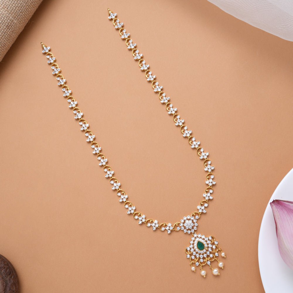 Sparkling Stone Floral with Pendant Drops Golden Haram