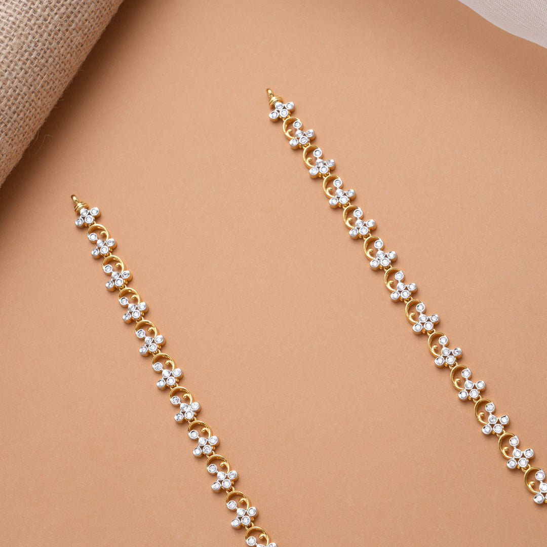 Sparkling Stone Floral with Pendant Drops Golden Haram