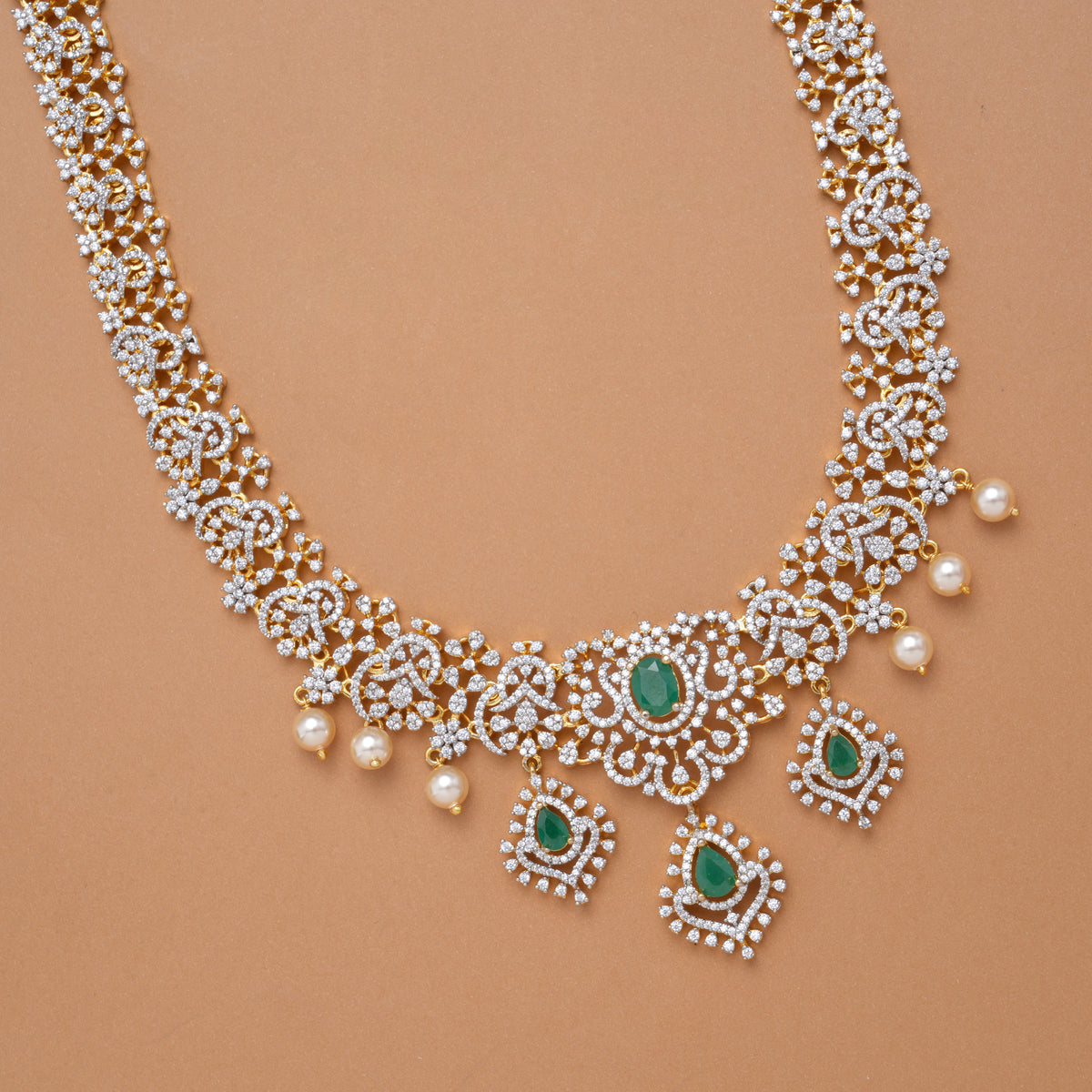 Vibrant Stone with Floral Pear Drops Golden Haram
