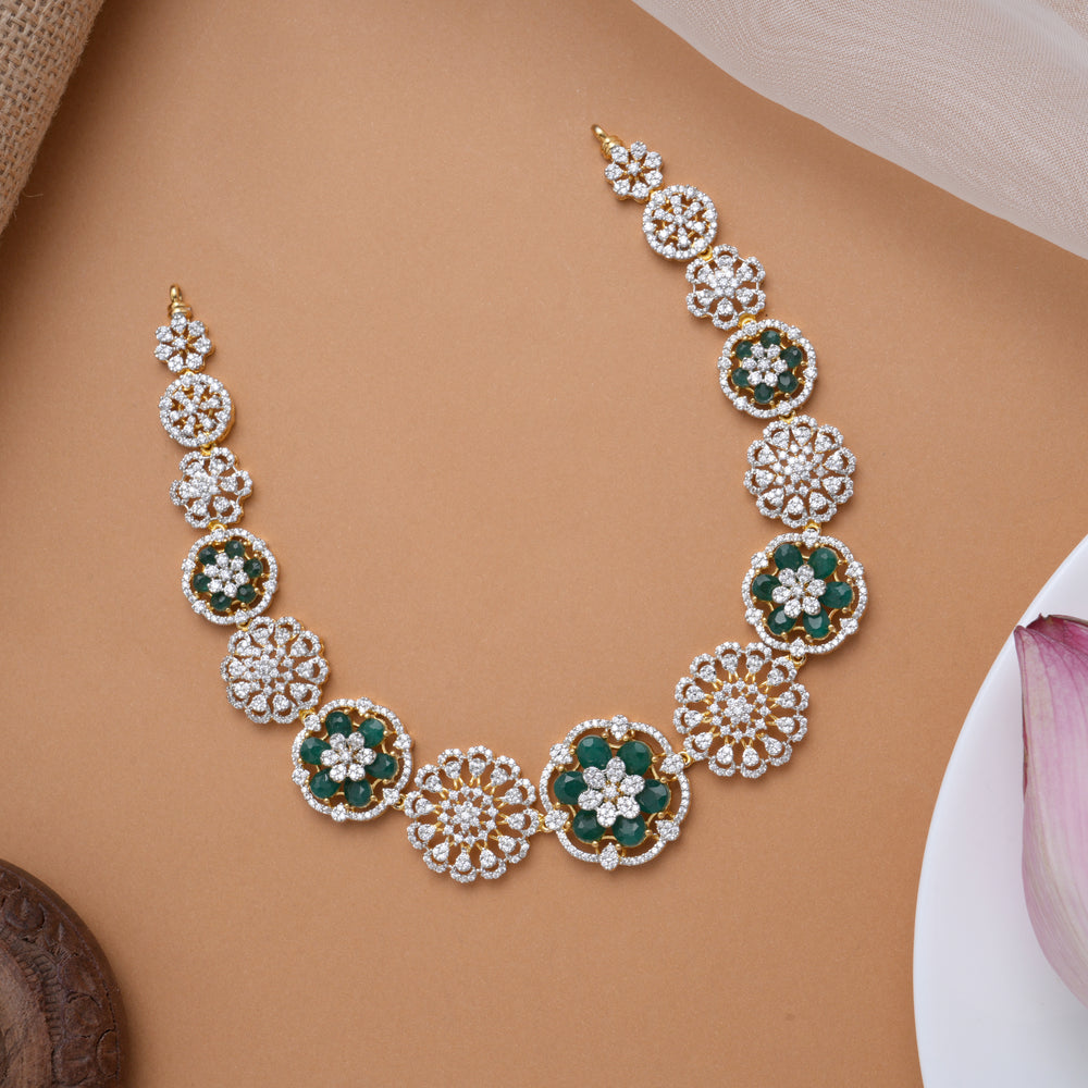 Regal Blossom Emerald Stones Golden Swarovski Necklace