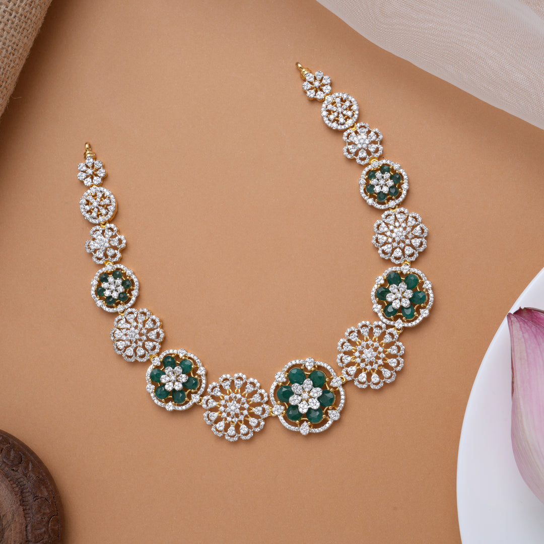 Regal Blossom Emerald Stones Golden Swarovski Necklace
