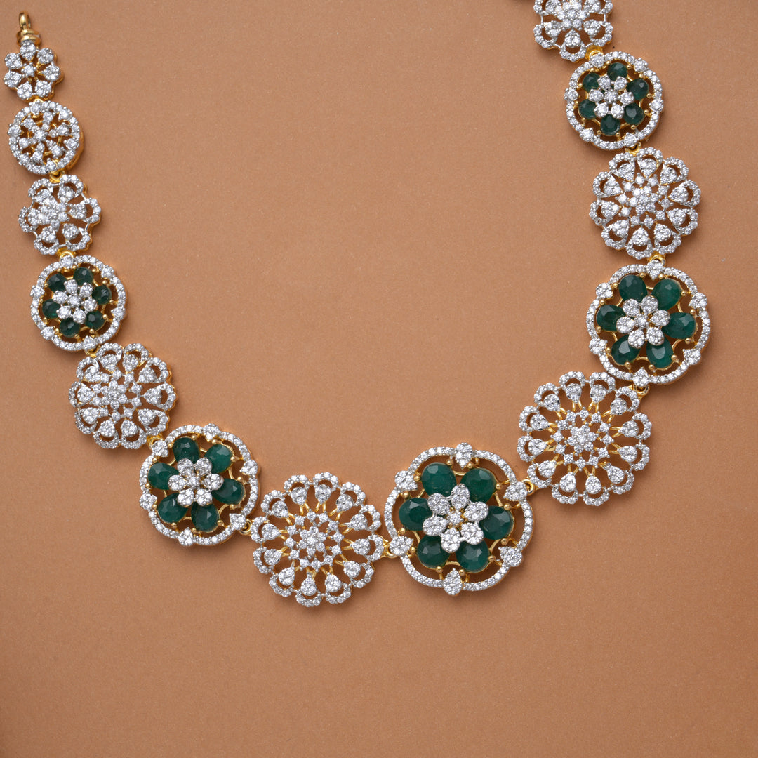 Regal Blossom Emerald Stones Golden Swarovski Necklace