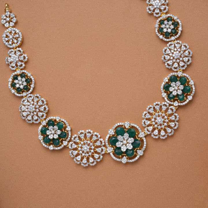 Regal Blossom Emerald Stones Golden Swarovski Necklace