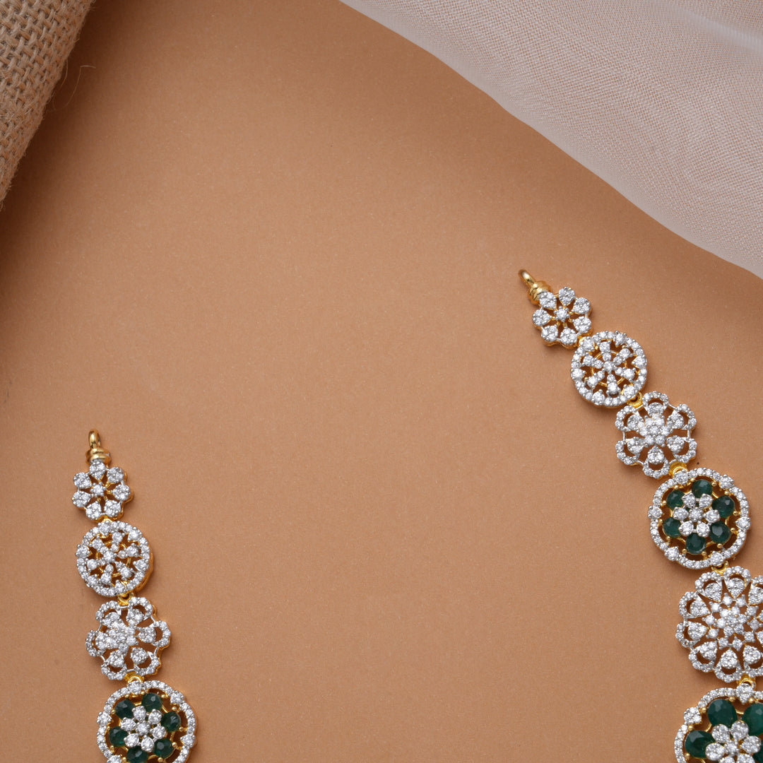 Regal Blossom Emerald Stones Golden Swarovski Necklace