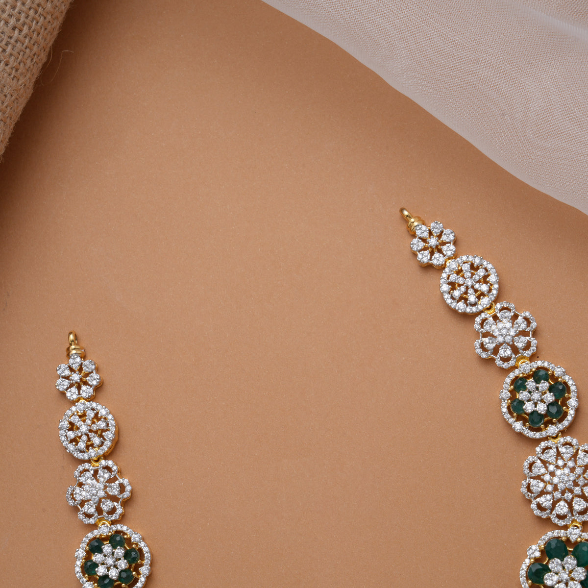 Regal Blossom Emerald Stones Golden Swarovski Necklace