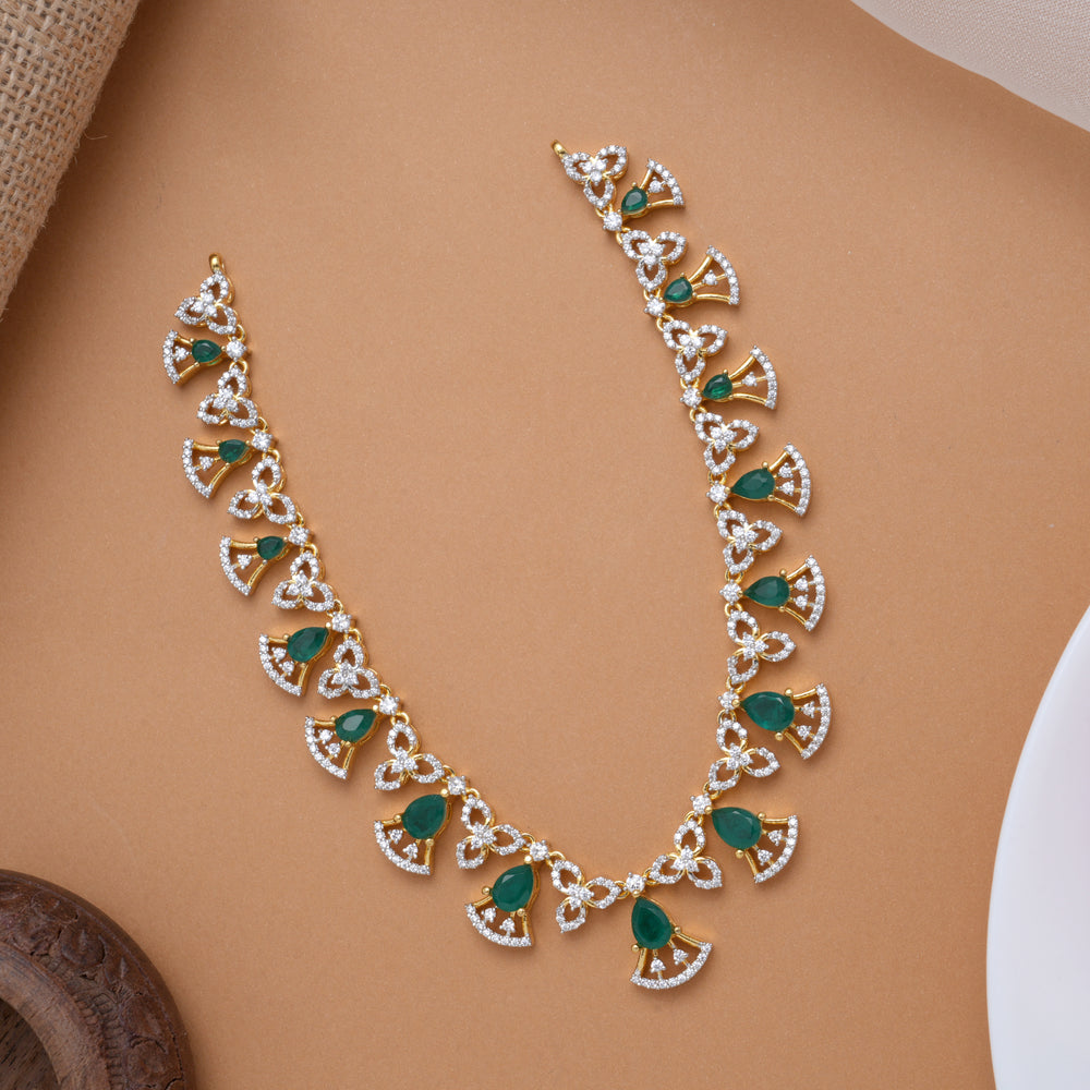 Tri Leaf with Emerald Stone Drops Golden Swarovski Necklace