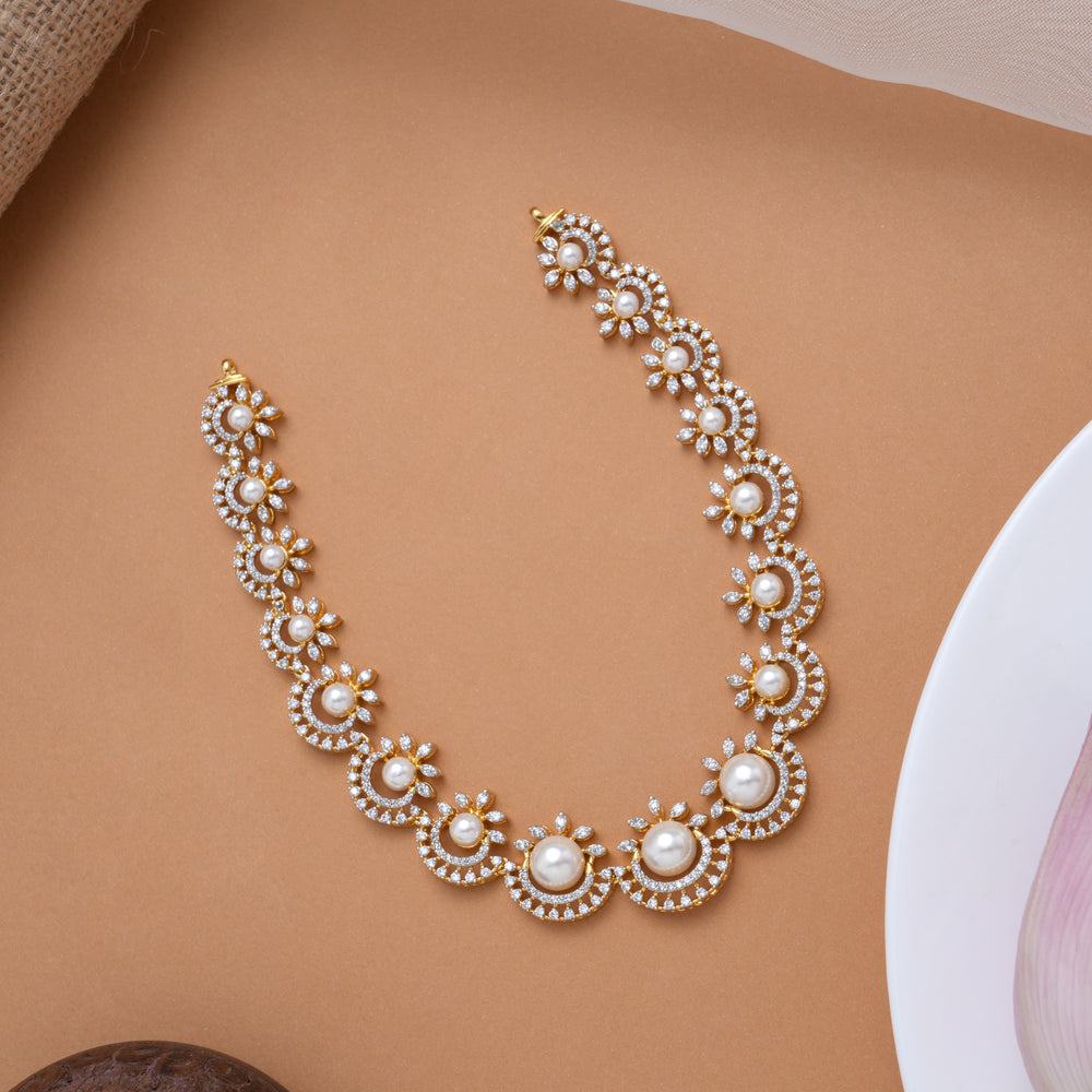 Cute Pearl with Stone Golden Swarovski Necklace
