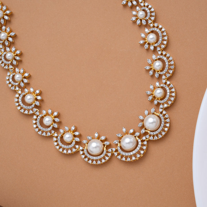 Cute Pearl with Stone Golden Swarovski Necklace