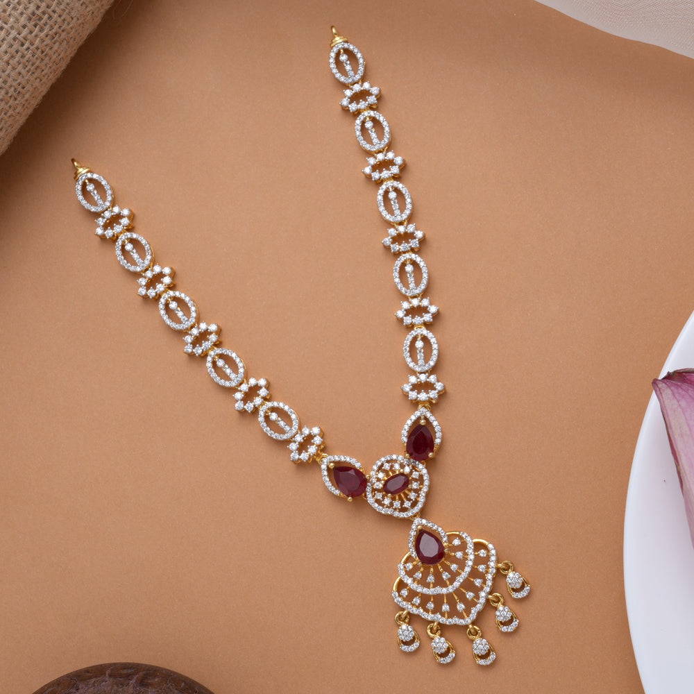 Ethnic Red Teardrop Stone Golden Swarovski Necklace