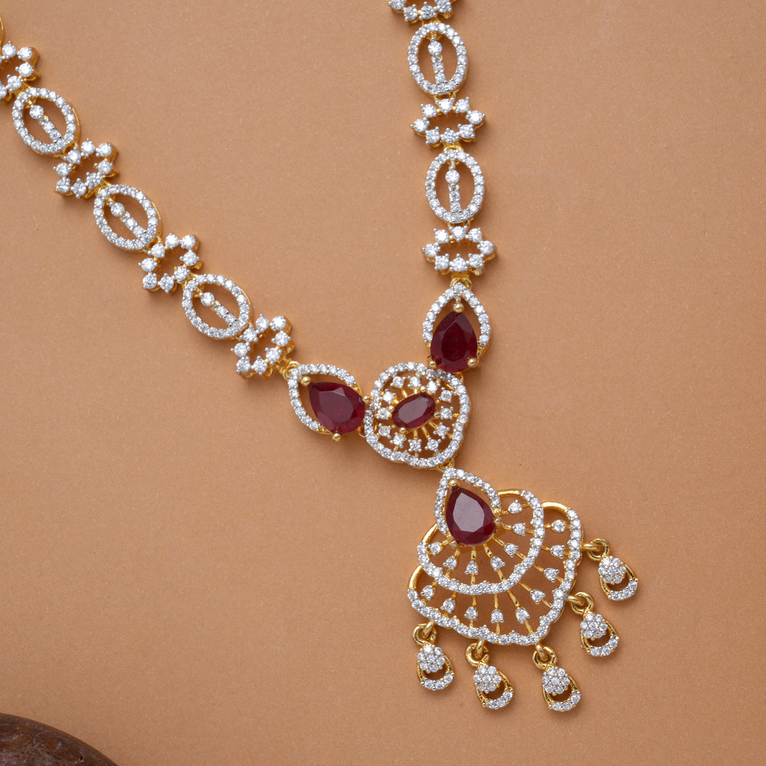 Ethnic Red Teardrop Stone Golden Swarovski Necklace