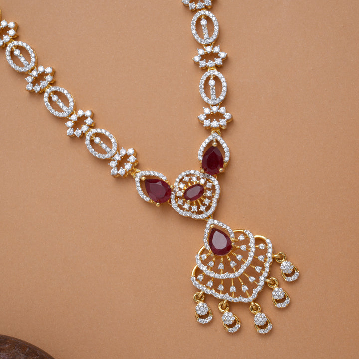 Ethnic Red Teardrop Stone Golden Swarovski Necklace
