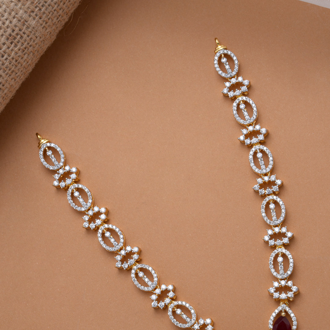 Ethnic Red Teardrop Stone Golden Swarovski Necklace