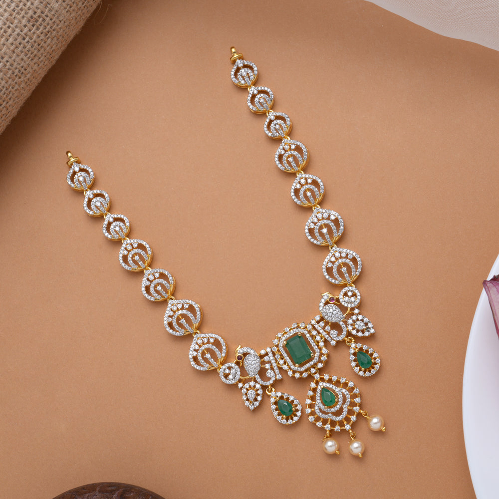 Heritage Tear Drops with Peacock Design Golden Swarovski Necklace