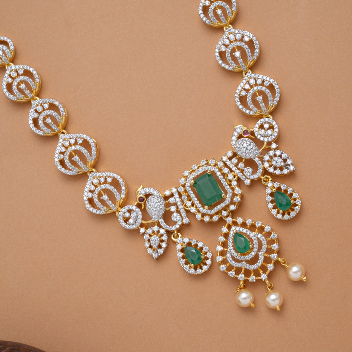 Heritage Tear Drops with Peacock Design Golden Swarovski Necklace