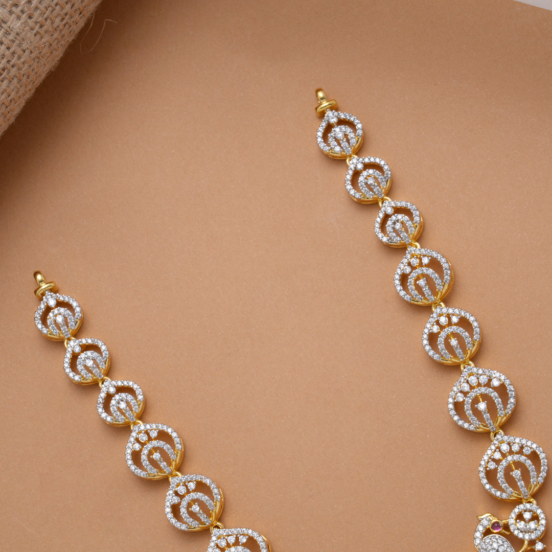 Heritage Tear Drops with Peacock Design Golden Swarovski Necklace