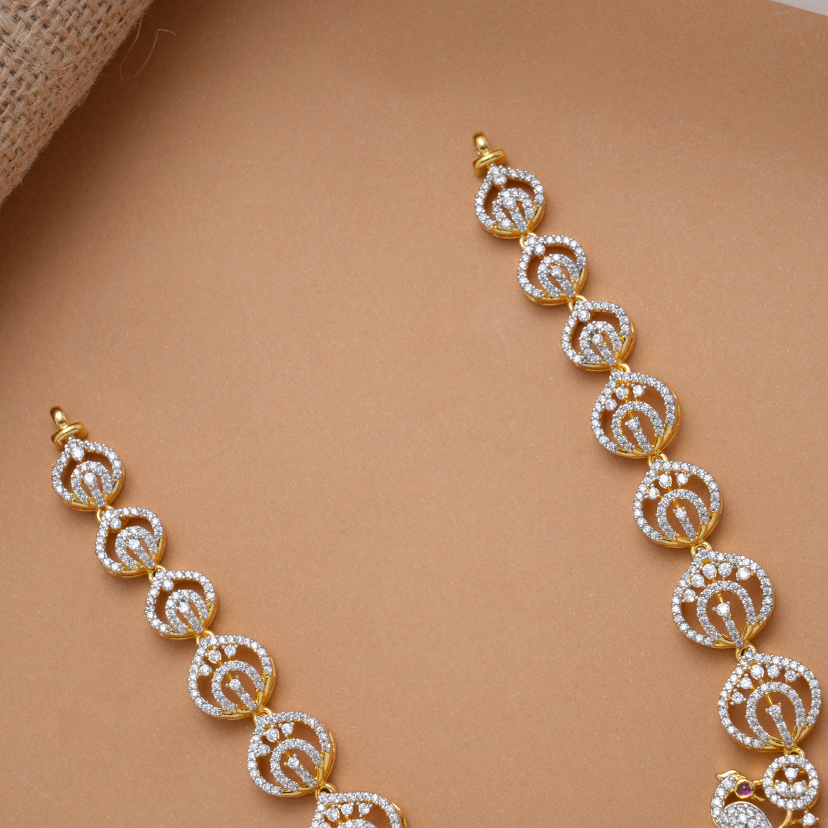 Heritage Tear Drops with Peacock Design Golden Swarovski Necklace