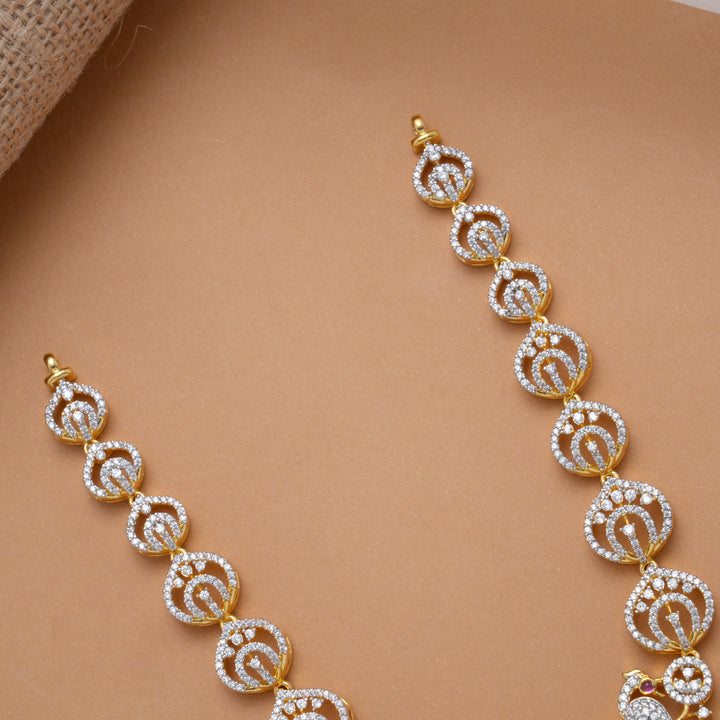 Heritage Tear Drops with Peacock Design Golden Swarovski Necklace