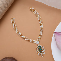 Modern Leaf Design Emerald Stone Golden Swarovski Necklace