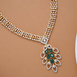 Modern Leaf Design Emerald Stone Golden Swarovski Necklace
