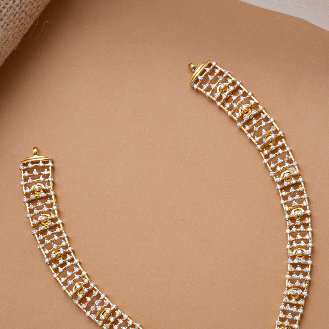Modern Leaf Design Emerald Stone Golden Swarovski Necklace