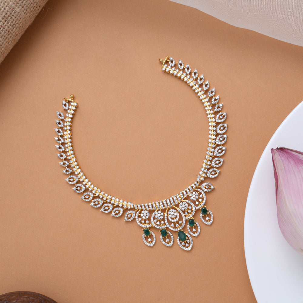 Heritage Leaf with Tear Drops Golden Swarovski Necklace