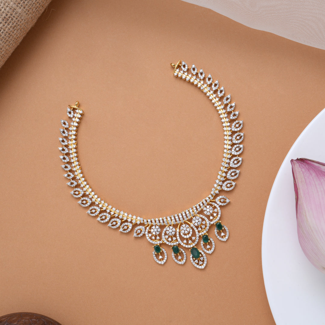 Heritage Leaf with Tear Drops Golden Swarovski Necklace