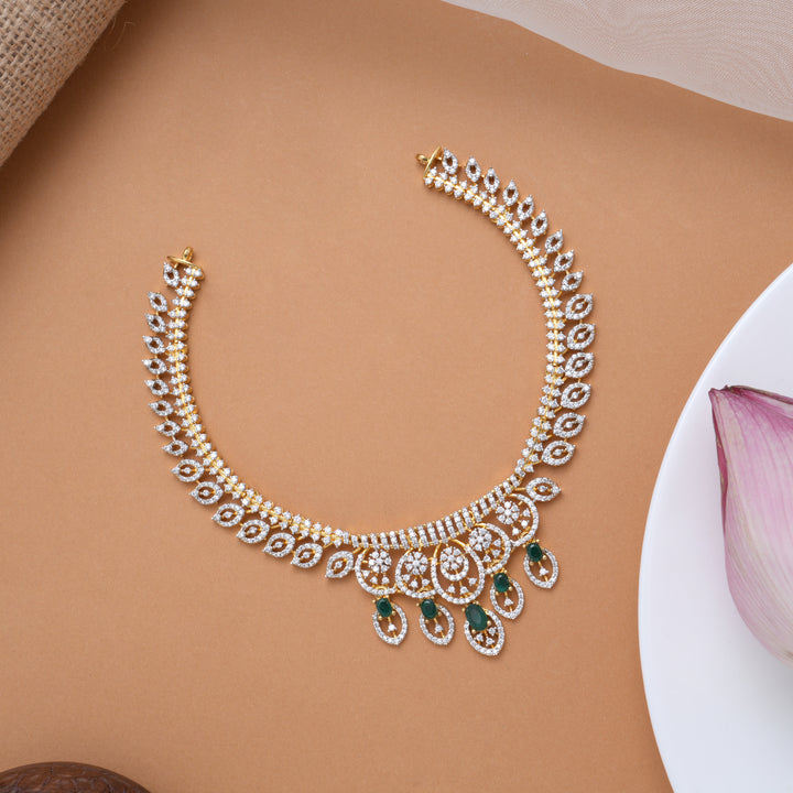 Heritage Leaf with Tear Drops Golden Swarovski Necklace