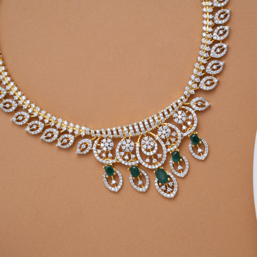 Heritage Leaf with Tear Drops Golden Swarovski Necklace