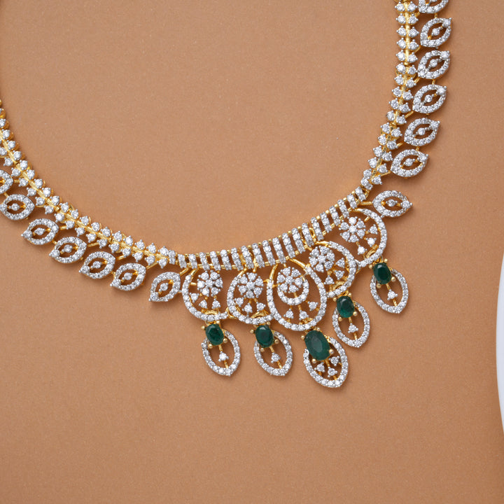 Heritage Leaf with Tear Drops Golden Swarovski Necklace
