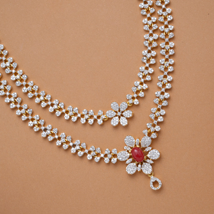 Beautiful Red Stone Blossom Layer Golden Swarovski Necklace