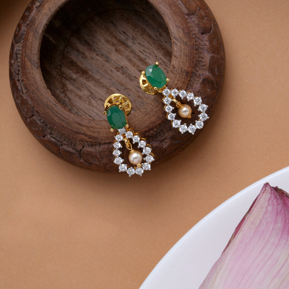 Shining Stone with Pearl Drops Golden Earrings