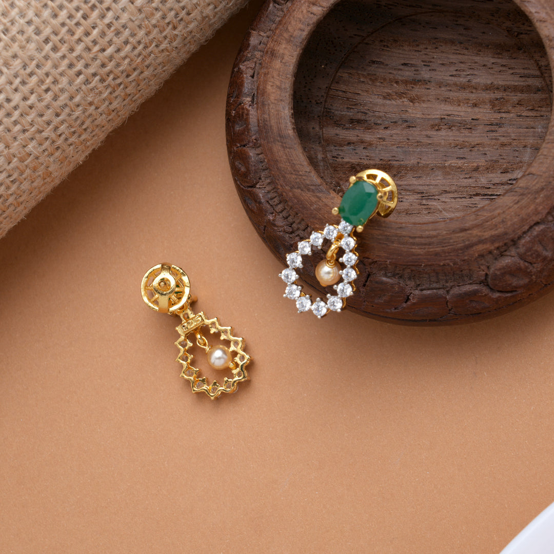 Shining Stone with Pearl Drops Golden Earrings