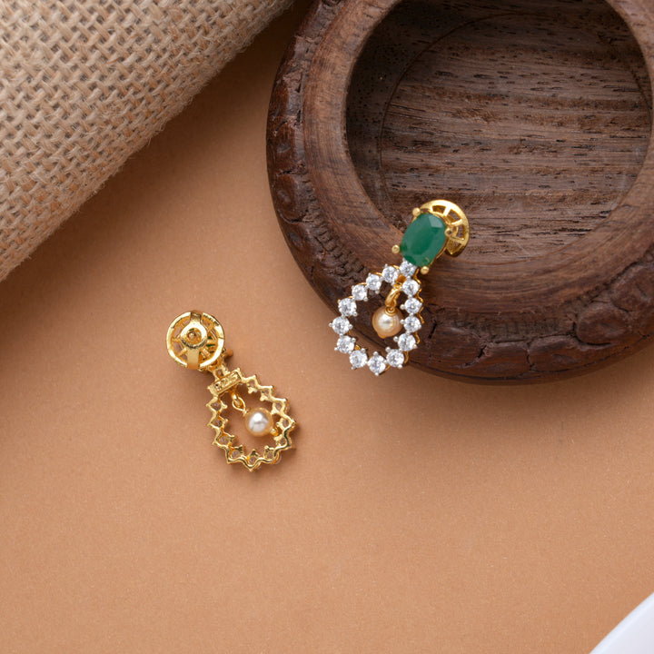 Shining Stone with Pearl Drops Golden Earrings